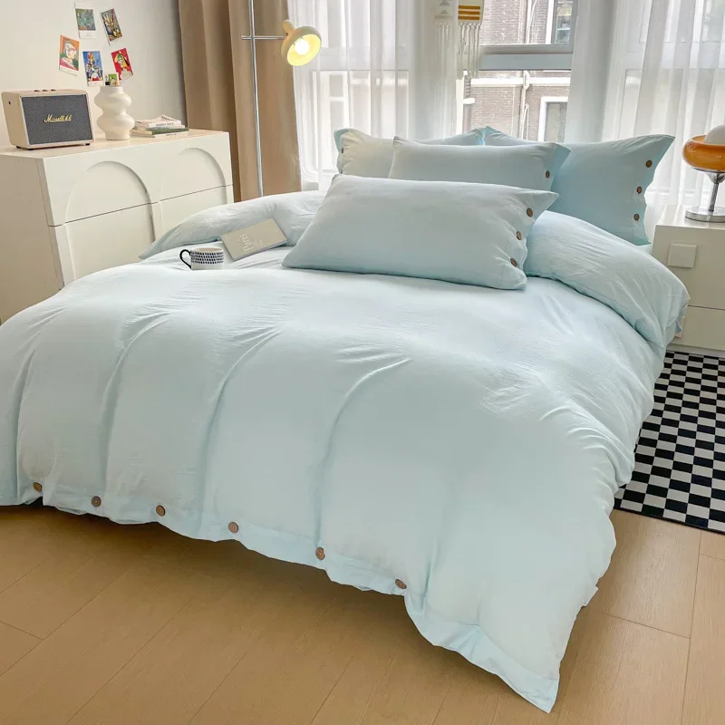 3/4 Pcs Solid Color Unprinted Button Models Bedding Set for Bedroom Guest Room Quilt Cover Set Bed Sheets and Pillowcases 침구류
3/4 Pcs Solid Color Unprinted Button Models Bedding Set for Bedroom Guest Room Quilt Cover Set Bed Sheets and Pillowcases 침구류