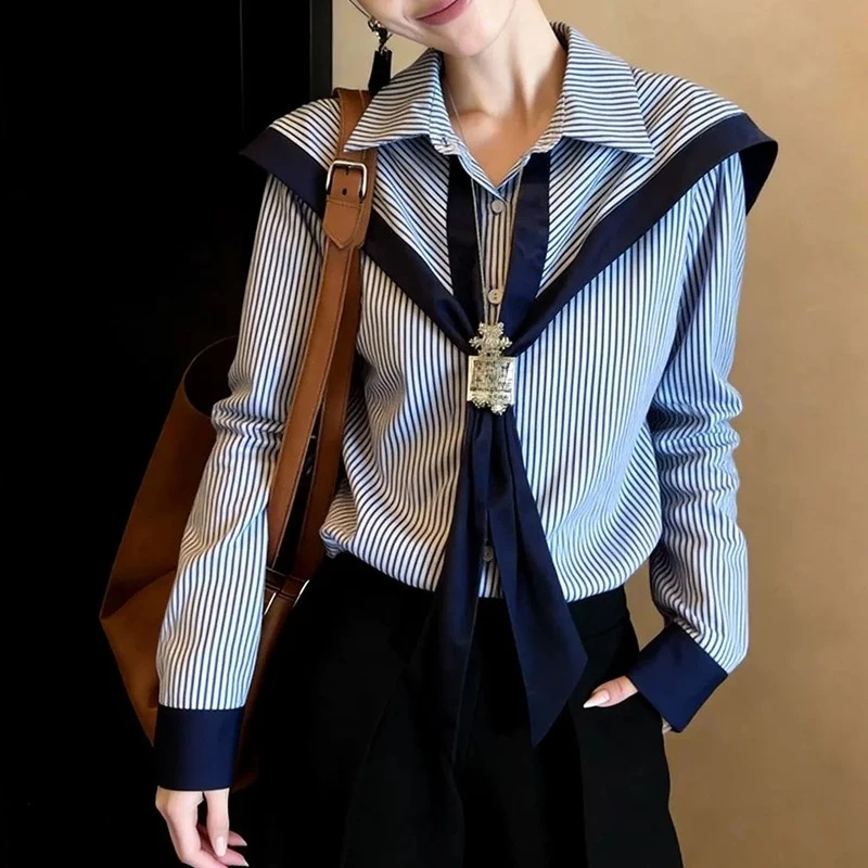 Vintage Women's Blouses Stripe Korean-style Shirts Fashion Loose Spring/Summer Clothing Long-sleeved Bow Women Top
Vintage Women's Blouses Stripe Korean-style Shirts Fashion Loose Spring/Summer Clothing Long-sleeved Bow Women Top