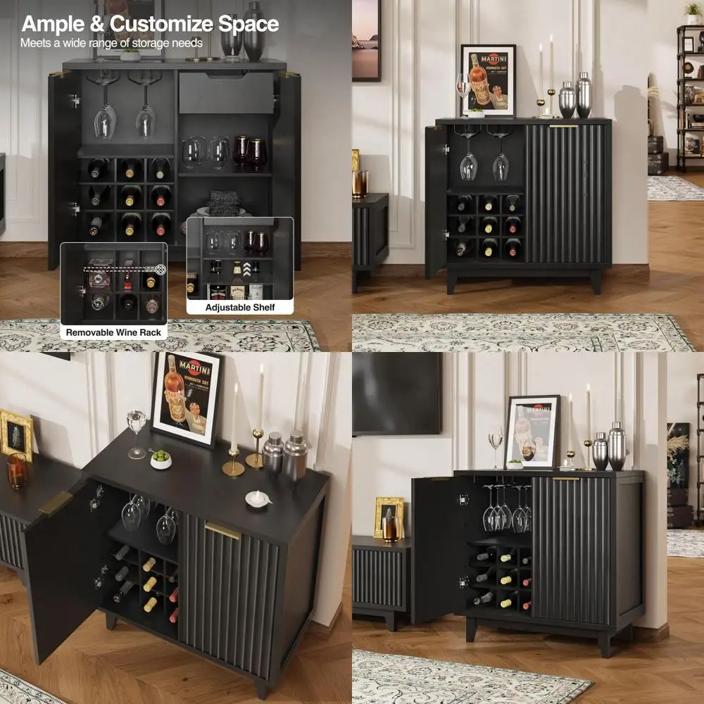 Storage-Rich Espresso Coffee Bar Cabinet with Removable Wine Rack, Adjustable Shelves for Living, Dining, and Entry Spaces
Storage-Rich Espresso Coffee Bar Cabinet with Removable Wine Rack, Adjustable Shelves for Living, Dining, and Entry Spaces