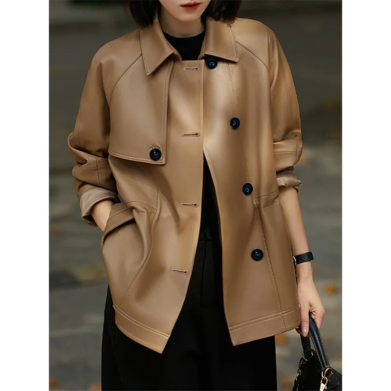 Fashion Sheepskin Leather Coat Loose Leather Trench Coat Women's Spring Autumn
Fashion Sheepskin Leather Coat Loose Leather Trench Coat Women's Spring Autumn