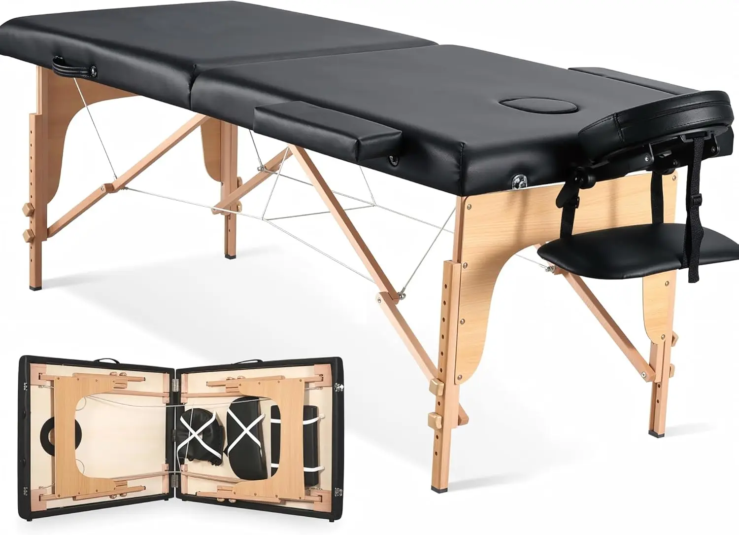 Portable Wooden Massage Table 24" Wide, Foldable Beauty Spa Bed with Face Cradle, Adjustable Height 24-35", 2-Fold with Bag, Black
Portable Wooden Massage Table 24" Wide, Foldable Beauty Spa Bed with Face Cradle, Adjustable Height 24-35", 2-Fold with Bag, Black