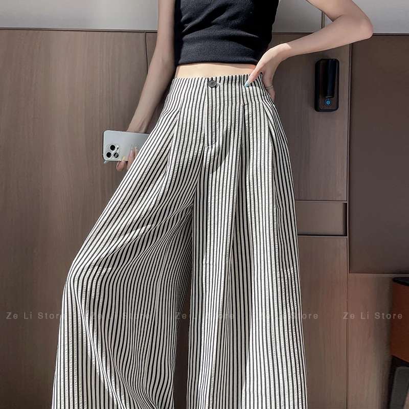 Ice Silk Stripesloose Pants for Women 2026summerhigh Waistloosecasualstraight-legmop Cotton and Linen Suit Pants
Ice Silk Stripesloose Pants for Women 2026summerhigh Waistloosecasualstraight-legmop Cotton and Linen Suit Pants