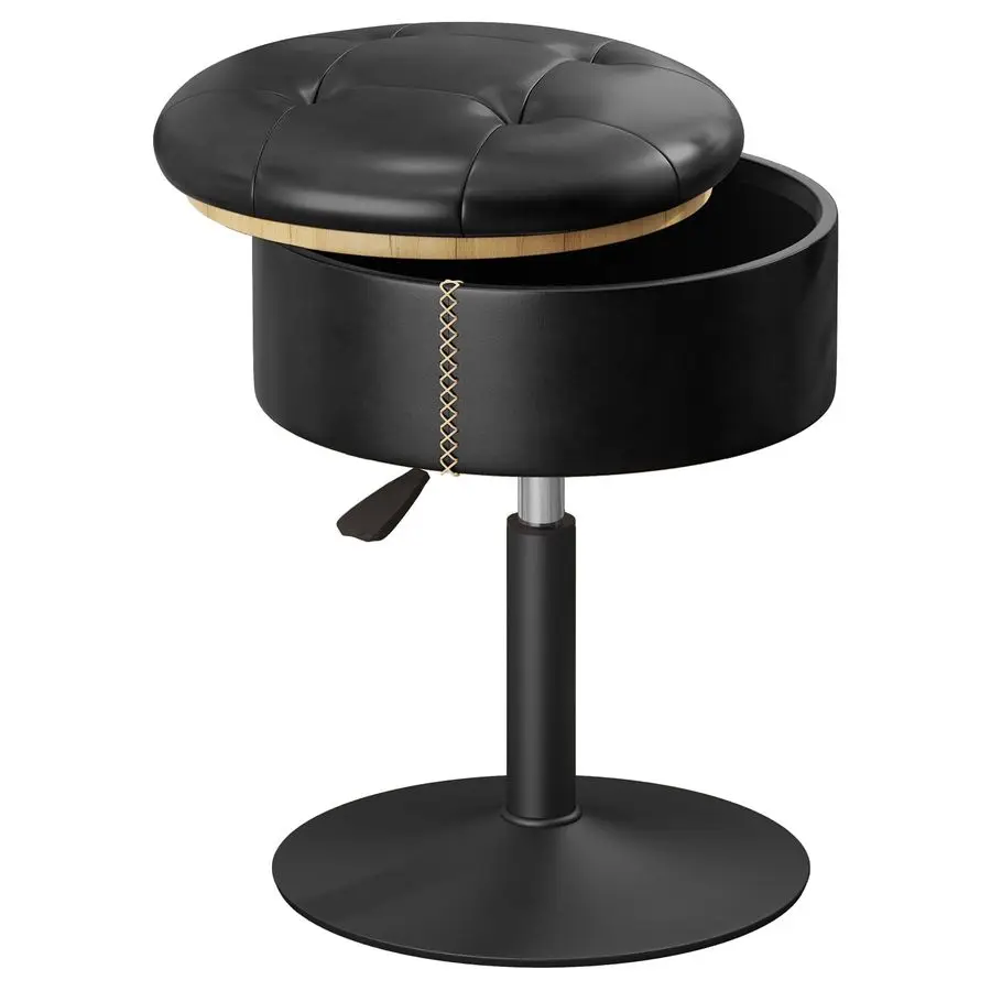 Стул для туалетного столика с местом для хранения, регулируемый по высоте и вращающийся на 360 градусов, для макияжной комнаты, небольшой пуфик, черная искусственная кожа
Стул для туалетного столика с местом для хранения, регулируемый по высоте и вращающийся на 360 градусов, для макияжной комнаты, небольшой пуфик, черная искусственная кожа