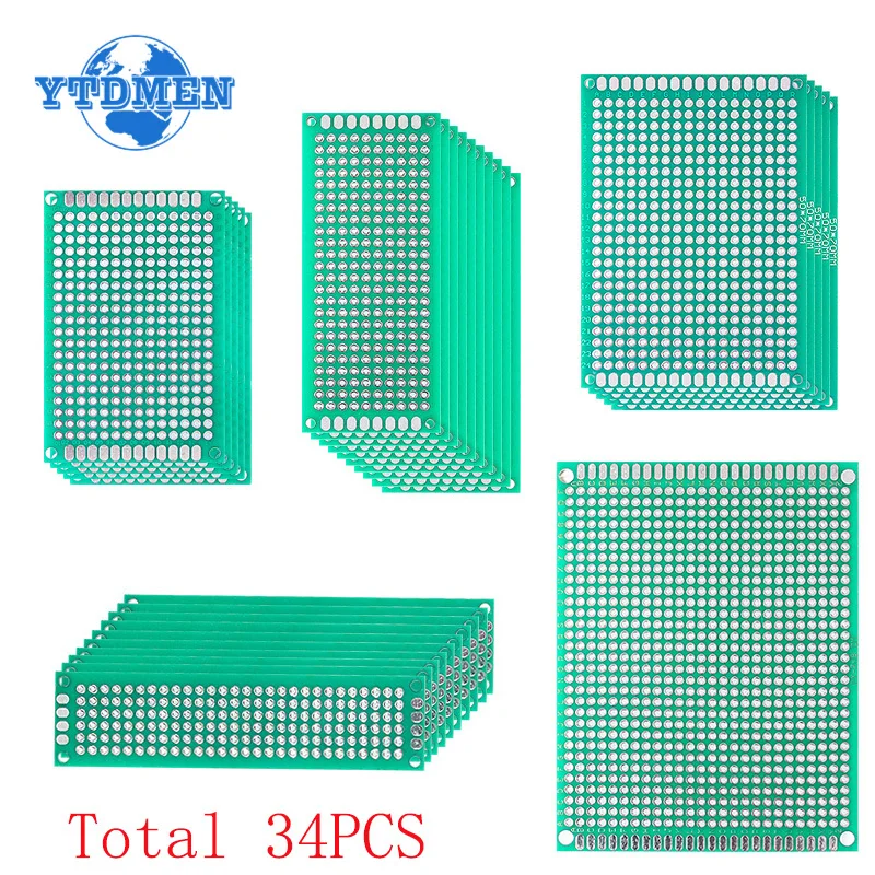 34PCS PCB Protoboard Double-sided Green Prototype Board 2x8cm 3x7cm 4x6cm 5x7cm 7x9cm Universal Circuit Board DIY Electronic Kit
34PCS PCB Protoboard Double-sided Green Prototype Board 2x8cm 3x7cm 4x6cm 5x7cm 7x9cm Universal Circuit Board DIY Electronic Kit