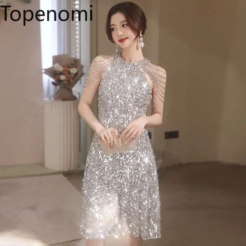 Topenomi Sexy Sequins Short Evening Gown Luxury Fashion Tassel Halter Off Shoulder Slim Fit Night Party Dress Bridesmaid Dresses
Topenomi Sexy Sequins Short Evening Gown Luxury Fashion Tassel Halter Off Shoulder Slim Fit Night Party Dress Bridesmaid Dresses