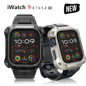 Spigen Titanium Armor Pro Metal Case+Silicone Strap for iWatch Ultra2 49 45 44mm Ultra 9 8 7 6 5 4 SE Metal Case with Band Strap