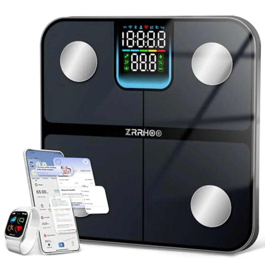 Bathroom smart scale for health monitoring: ABS plastic, black, 7-in-1 display with BMI, body fat, muscle mass, Bluetooth APP s
Bathroom smart scale for health monitoring: ABS plastic, black, 7-in-1 display with BMI, body fat, muscle mass, Bluetooth APP s