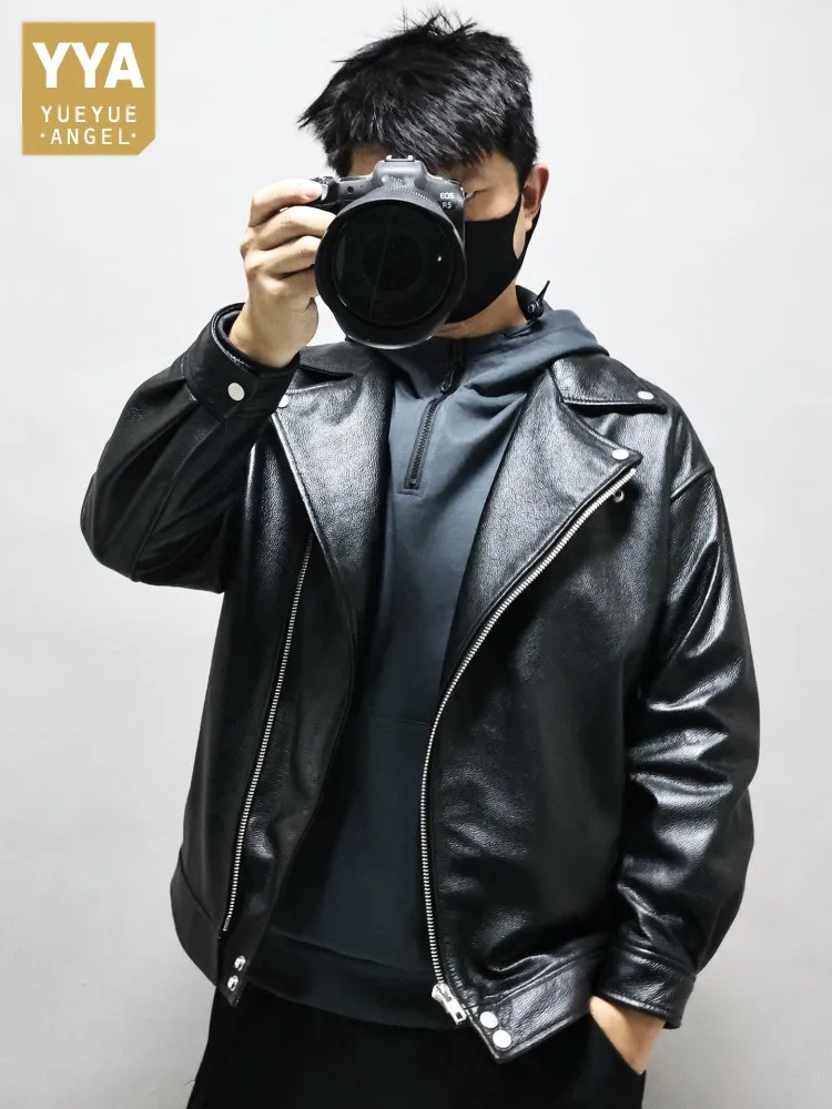 Male Fashion Black Zipper Cowhide Leather Jacket Men Korean Style Loose Casual Jackets Pocket Genuine Leather Lapel Outerwear
Male Fashion Black Zipper Cowhide Leather Jacket Men Korean Style Loose Casual Jackets Pocket Genuine Leather Lapel Outerwear