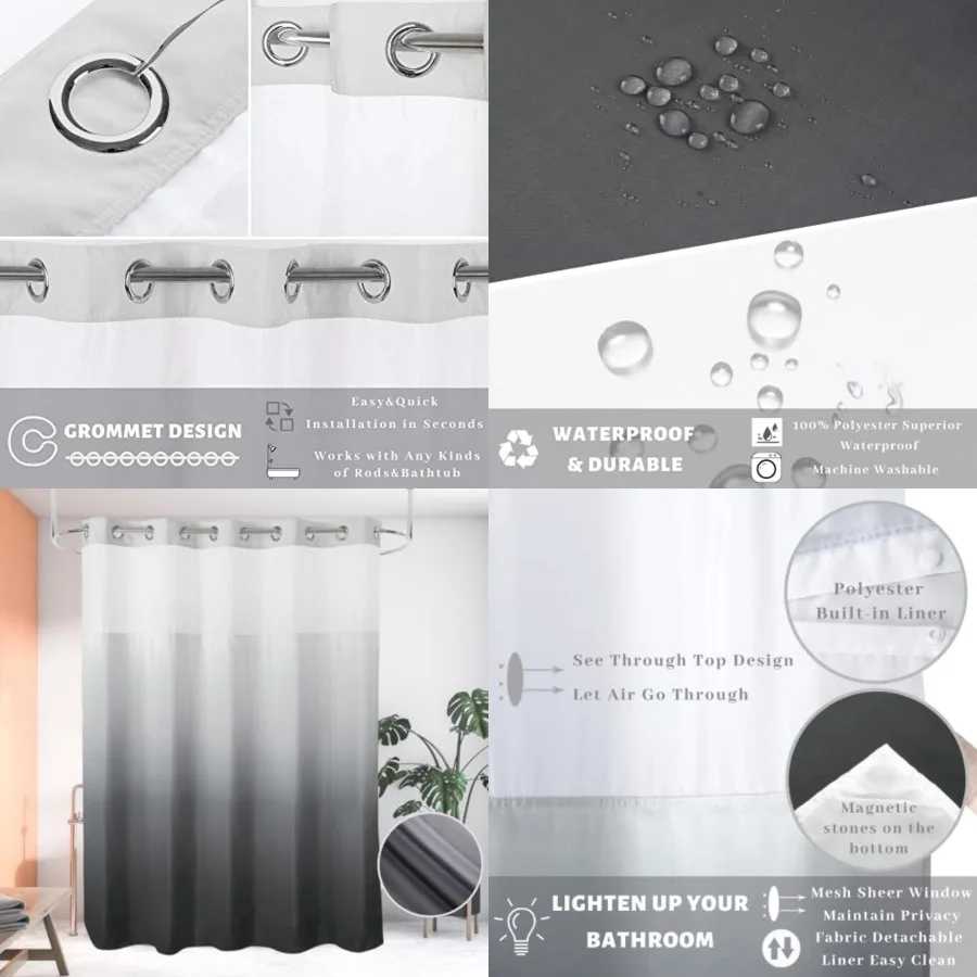 71 W x 79 L Hook Free Fabric Shower Curtain with Polyester Snap-in Liner with MagnetsHotel Quality Top See Through
71 W x 79 L Hook Free Fabric Shower Curtain with Polyester Snap-in Liner with MagnetsHotel Quality Top See Through