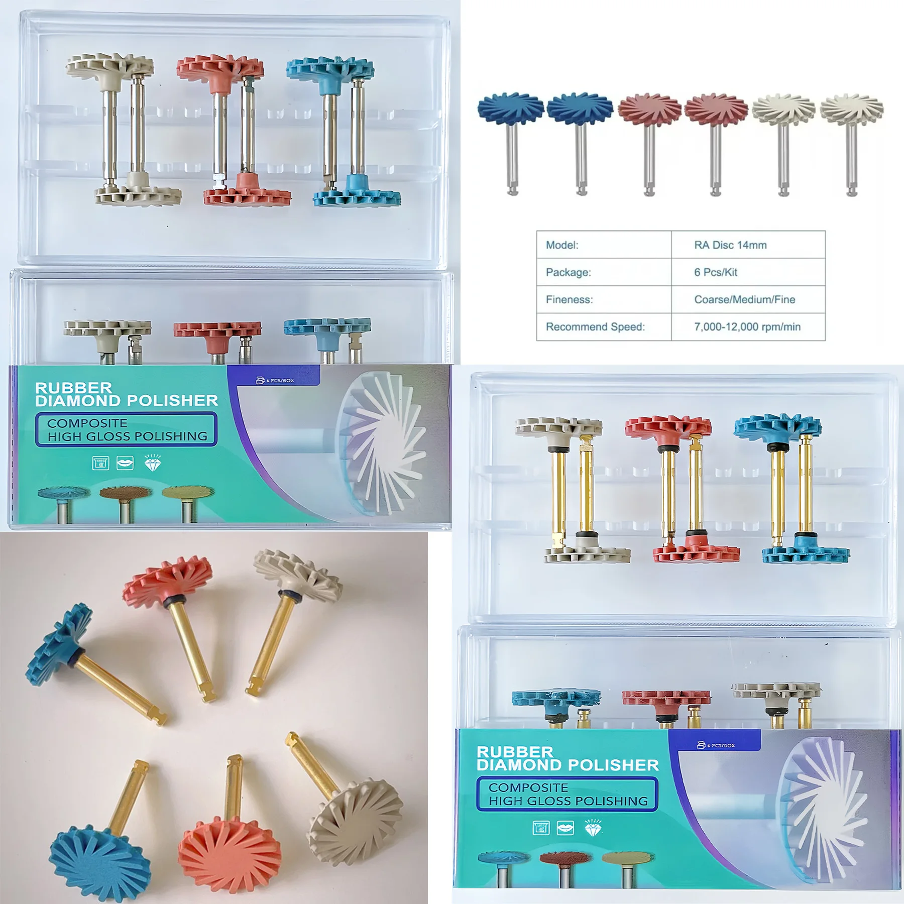 Dental Rubber Polisher Composite Resin Diamond System RA Polishing Disc Wheel Kit 14mm Spiral Flex Golden/Silver 6Pcs/Set
Dental Rubber Polisher Composite Resin Diamond System RA Polishing Disc Wheel Kit 14mm Spiral Flex Golden/Silver 6Pcs/Set