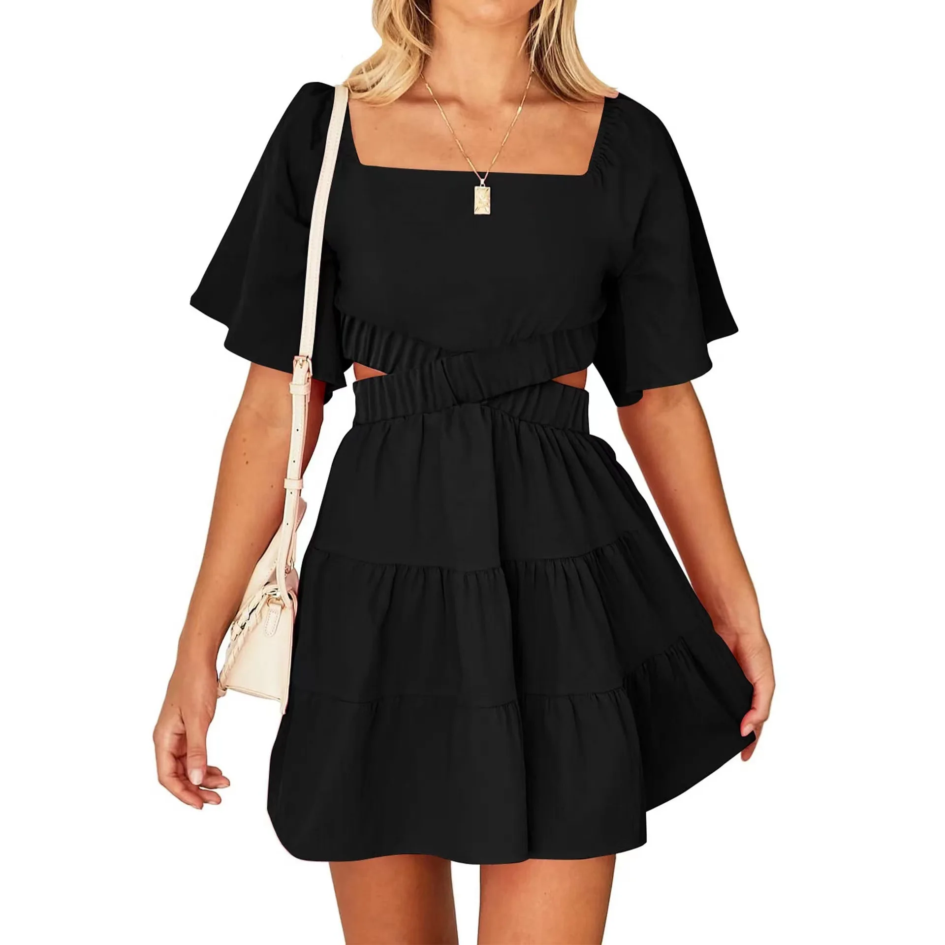 2024 Summer New Women's Square Neck Short Dress Ladies Solid Color Hollow Open Back Knot Style Robe
2024 Summer New Women's Square Neck Short Dress Ladies Solid Color Hollow Open Back Knot Style Robe