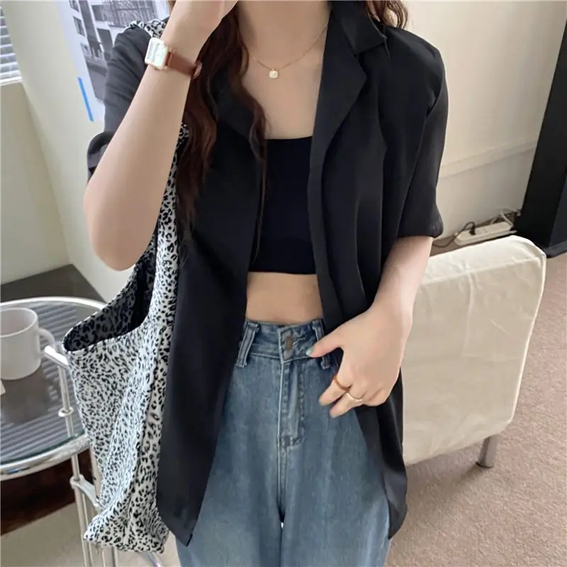 Summer Casual Korean Fashion Loose Buttons Single Breasted Solid Color Short Sleeve Dignified Intellectual Generous Sven Formal
Summer Casual Korean Fashion Loose Buttons Single Breasted Solid Color Short Sleeve Dignified Intellectual Generous Sven Formal