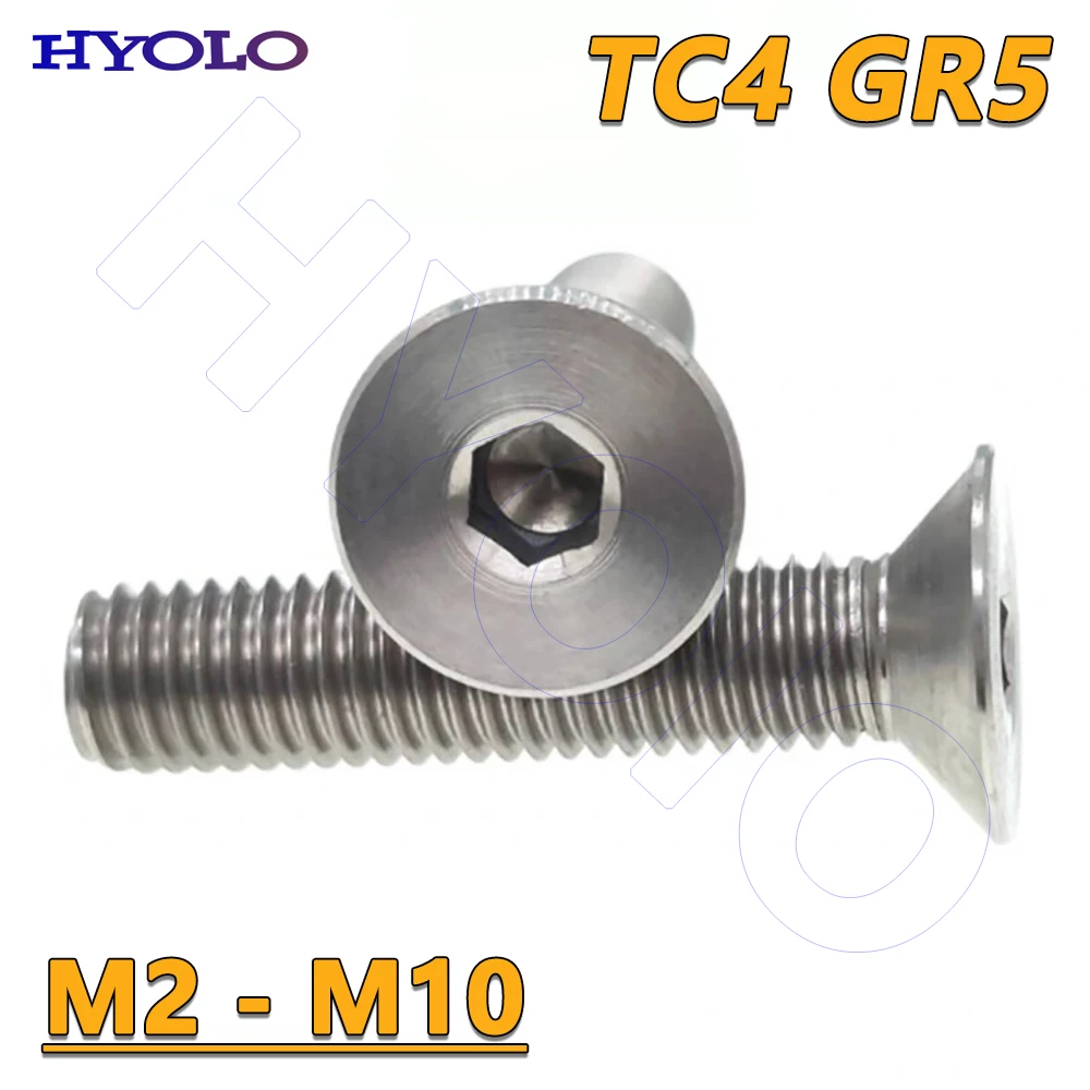 Metric M2-M10 GR5 TC4 Titanium Alloy Hex Socket Countersunk Head Screws Allen Flat Head Bolts 4-80mm Length
Metric M2-M10 GR5 TC4 Titanium Alloy Hex Socket Countersunk Head Screws Allen Flat Head Bolts 4-80mm Length