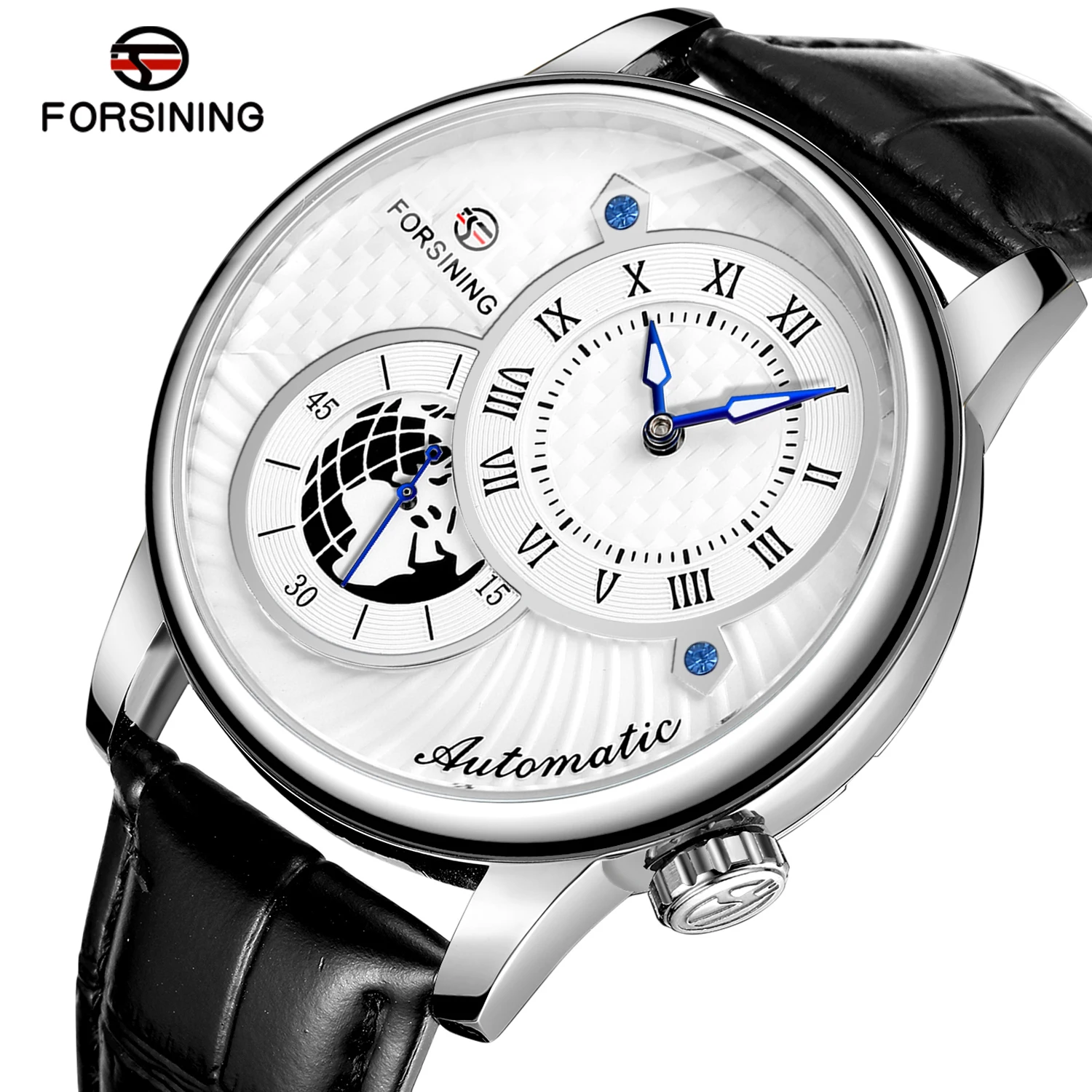 Forsining Casual Men's Automatic Mechanical Watches Two Dial Display Waterproof Earth Image Design Leather Strap Relogio Clocks
Forsining Casual Men's Automatic Mechanical Watches Two Dial Display Waterproof Earth Image Design Leather Strap Relogio Clocks