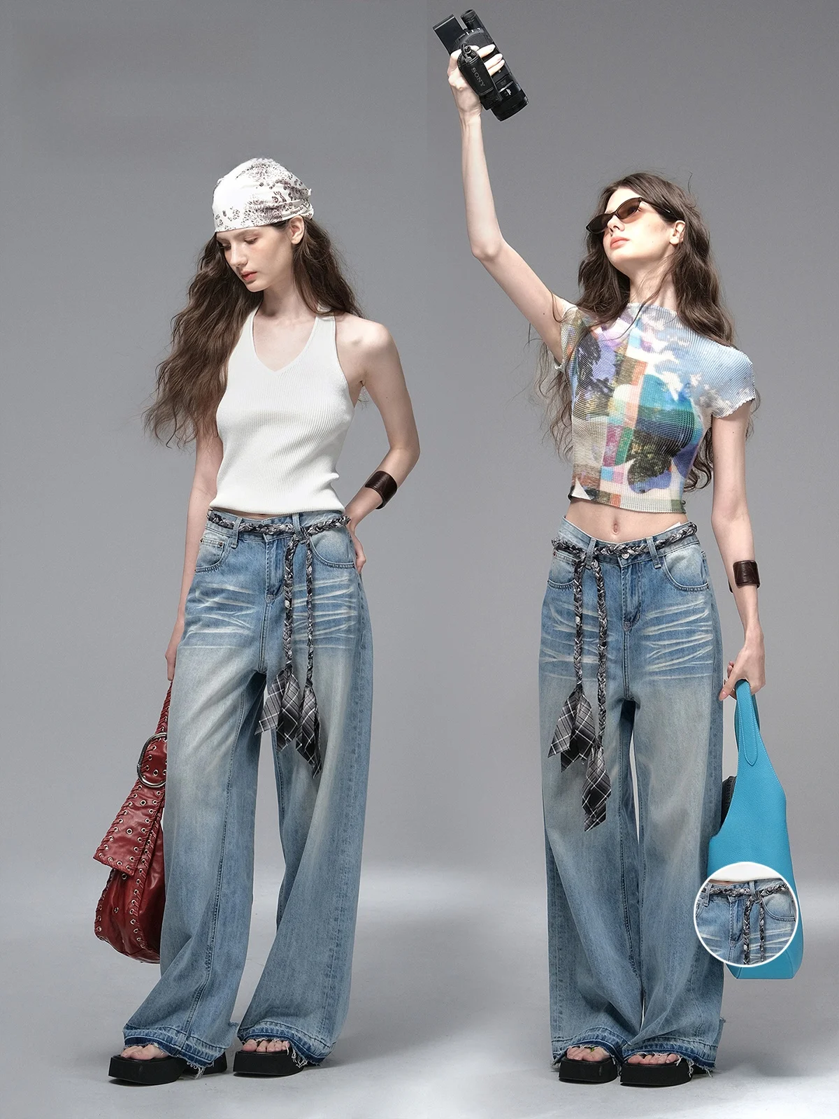 Heavy-Washed Blue Denim Jeans High Waist Zipper Fly Loose Fit Wide Leg Pants Distressed Ripped Morning Fog Sensation
Heavy-Washed Blue Denim Jeans High Waist Zipper Fly Loose Fit Wide Leg Pants Distressed Ripped Morning Fog Sensation