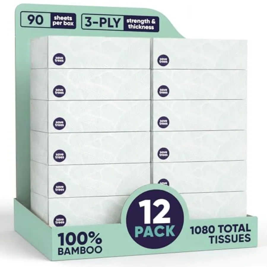 Save Trees Bamboo Facial Tissues - 12 Boxes of Eco-Friendly, 3-Ply Hypoallergenic Tissues, 90 Sheets per Box, FSC Certified, Pl
Save Trees Bamboo Facial Tissues - 12 Boxes of Eco-Friendly, 3-Ply Hypoallergenic Tissues, 90 Sheets per Box, FSC Certified, Pl