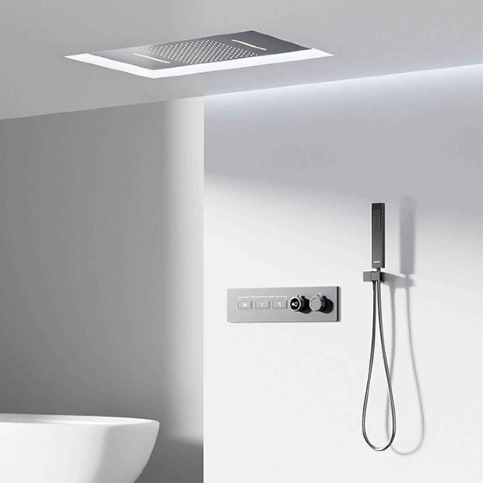 Luxury Ceiling Thermostatic Shower System Black Brass 3 Function Built In Wall Cold&Hot Water LED Digital Display Bathroom Mixer
Luxury Ceiling Thermostatic Shower System Black Brass 3 Function Built In Wall Cold&Hot Water LED Digital Display Bathroom Mixer