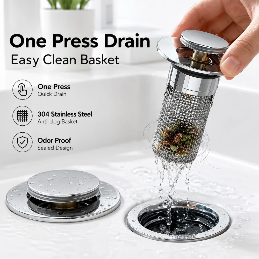 Washbasin Leak Proof Plug Stainless Steel Odor Proof Bullet Core Pressure Type Sink Drain Strainer Universal Bathroom Use
Washbasin Leak Proof Plug Stainless Steel Odor Proof Bullet Core Pressure Type Sink Drain Strainer Universal Bathroom Use
