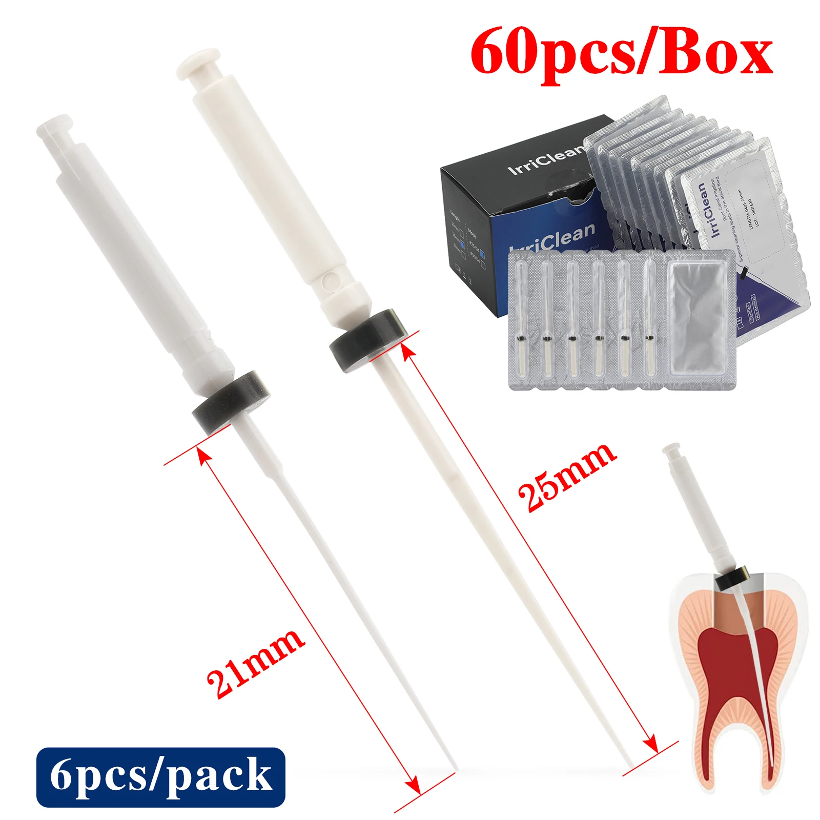 60Pcs/Box Dental Endodontic Irrigator Endo Irrigation Tips 21/25mm Root Canal Clean Files for Contra Angle Handpiece
60Pcs/Box Dental Endodontic Irrigator Endo Irrigation Tips 21/25mm Root Canal Clean Files for Contra Angle Handpiece