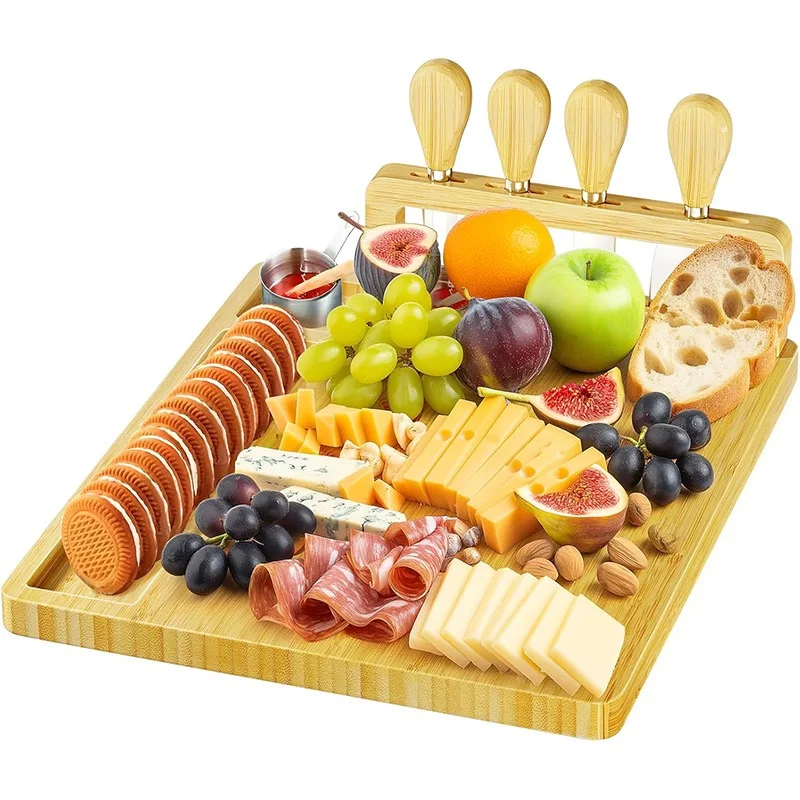 Bamboo Cheese Board Set with Knife Four-Piece Set Double Der Tray Bread Cold Cut Board Kitchen Dining Accories
Bamboo Cheese Board Set with Knife Four-Piece Set Double Der Tray Bread Cold Cut Board Kitchen Dining Accories