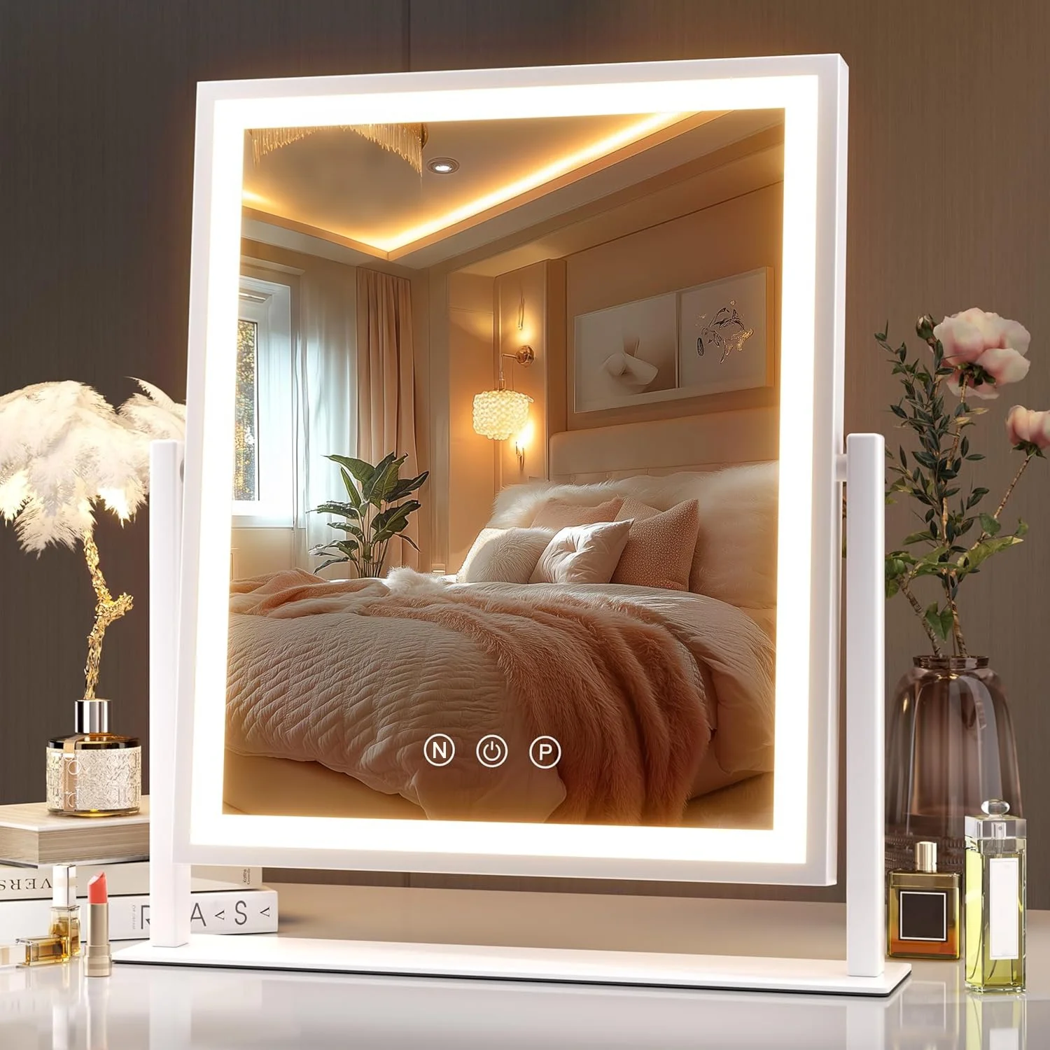 Lighted Makeup Mirror Hollywood Style, 3-Color Lighting Dimmable with Smart Touch & 360° Rotation, Tabletop Makeup Vanity Mirror
Lighted Makeup Mirror Hollywood Style, 3-Color Lighting Dimmable with Smart Touch & 360° Rotation, Tabletop Makeup Vanity Mirror