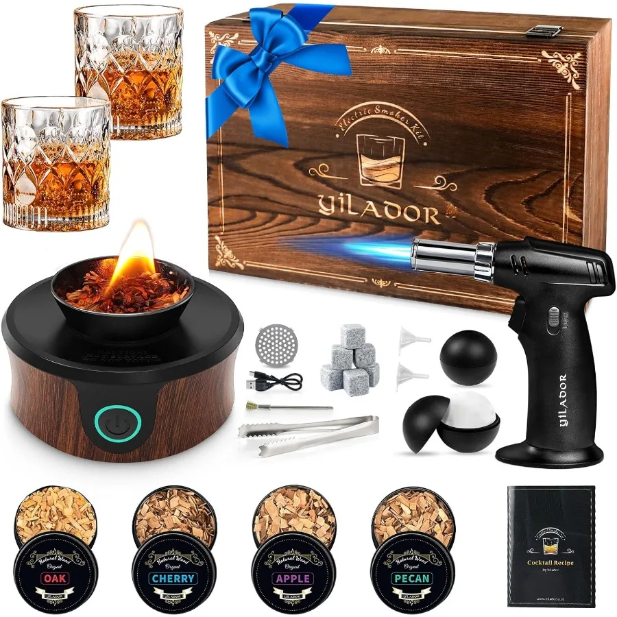 Electric Whiskey Smoker Kit with Torch Premium Wooden Box 4 Wood Chips Ice Molds Recipes Cocktail Smoker Kit for Bourbon and Ol
Electric Whiskey Smoker Kit with Torch Premium Wooden Box 4 Wood Chips Ice Molds Recipes Cocktail Smoker Kit for Bourbon and Ol