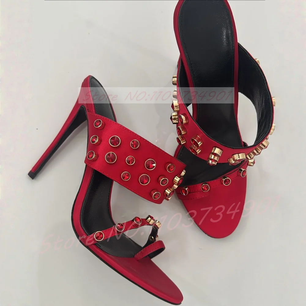 Crystal Studs Mules With Big Toe Ring Strap Women Red Silk High Heels Flip-Flops Mules Party Sexy Slip-On Shoes
Crystal Studs Mules With Big Toe Ring Strap Women Red Silk High Heels Flip-Flops Mules Party Sexy Slip-On Shoes