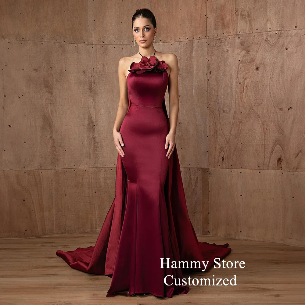 Sexy Burgundy Mermaid Evening Dress Customized Halter Sleeveless Flowers Court Train Robe De Soiree Prom Gown Party Dresses
Sexy Burgundy Mermaid Evening Dress Customized Halter Sleeveless Flowers Court Train Robe De Soiree Prom Gown Party Dresses