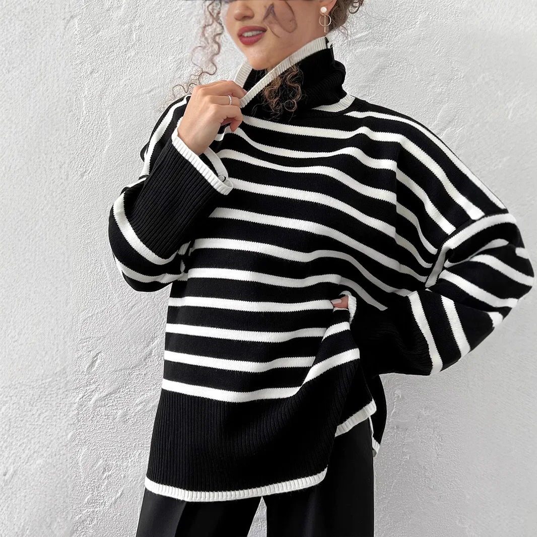 High Neck Striped Sweater Women's Fall/Winter 2025 New High Neck Pullover Knit Versatile Loose Sweater
High Neck Striped Sweater Women's Fall/Winter 2025 New High Neck Pullover Knit Versatile Loose Sweater