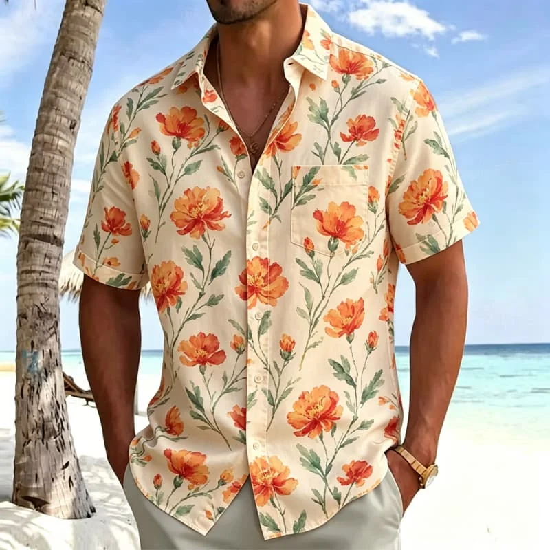Men's art watercolor floral printed short sleeved shirt with pockets, suitable for casual gatherings and vintage floral styles.
Men's art watercolor floral printed short sleeved shirt with pockets, suitable for casual gatherings and vintage floral styles.
