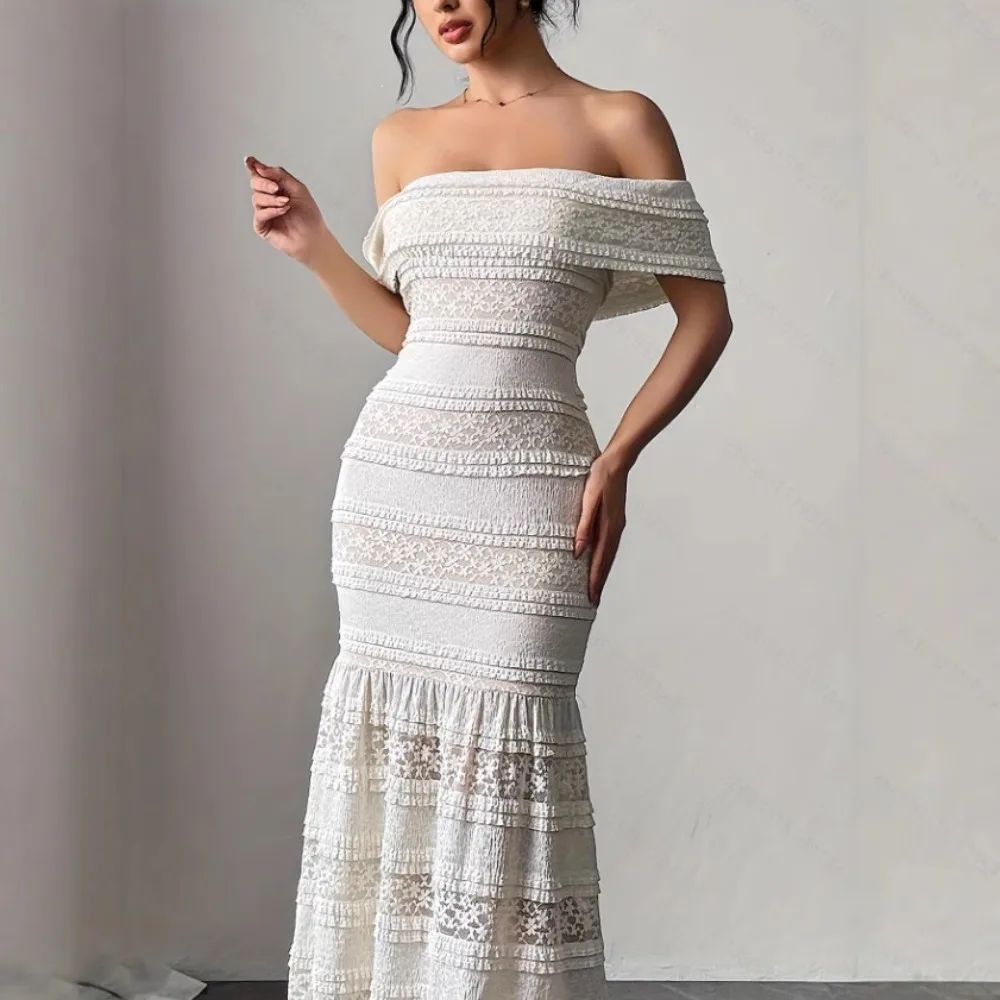 Fashionable and Elegant Socialite Style One Shoulder Strapless Sexy Lace Striped Dress Beach Vacation Club Party Long Dress
Fashionable and Elegant Socialite Style One Shoulder Strapless Sexy Lace Striped Dress Beach Vacation Club Party Long Dress