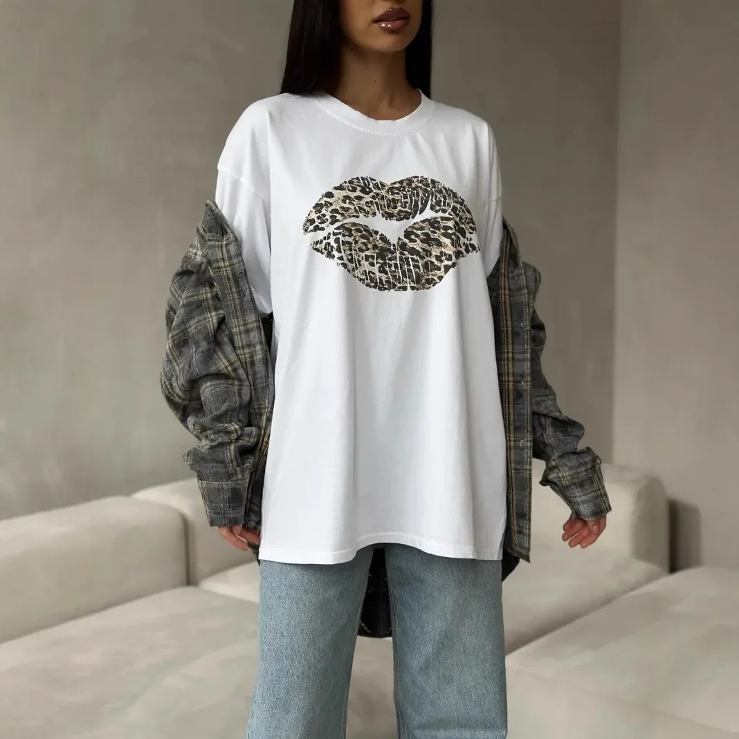 European American Laid-back Leopard Print Lip Print Short-sleeved Women's Summer Fashion Round Neck Versatile Trendy for Women
European American Laid-back Leopard Print Lip Print Short-sleeved Women's Summer Fashion Round Neck Versatile Trendy for Women