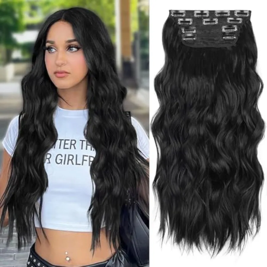 Clip in Long Wavy Synthetic Hair Extension 24 Inch Black 4PCS Thick Hairpieces Fiber Double Weft Hair for Women
Clip in Long Wavy Synthetic Hair Extension 24 Inch Black 4PCS Thick Hairpieces Fiber Double Weft Hair for Women