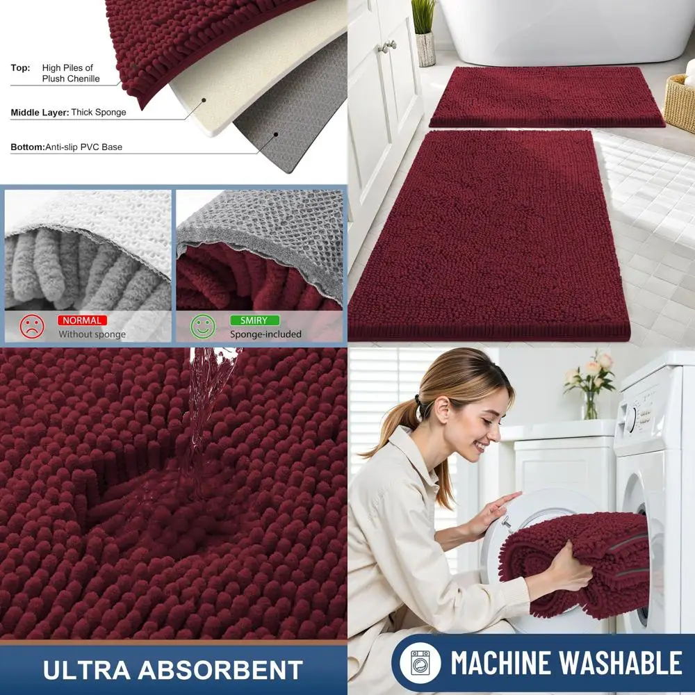Набор из 2 мягких синельных ковриков для ванной, впитывающих и нескользящих, можно стирать в машине для душа и ванны (30x20 и 24x16, бордовый)
Набор из 2 мягких синельных ковриков для ванной, впитывающих и нескользящих, можно стирать в машине для душа и ванны (30x20 и 24x16, бордовый)