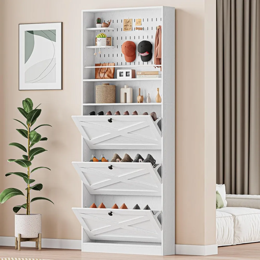 Shoe Cabinet Storage with 3 Flip Drawers and Pegboard Rack, Wooden Free Standing Narrow Shoe Storage Organizer Shoe Cabinet
Shoe Cabinet Storage with 3 Flip Drawers and Pegboard Rack, Wooden Free Standing Narrow Shoe Storage Organizer Shoe Cabinet