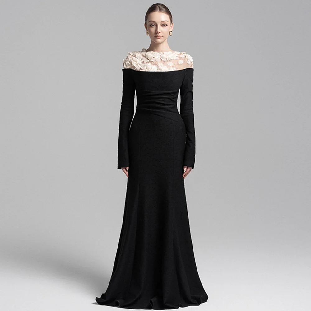 Elegant Black Crew Neck Long Sleeves Evening Dress Customized Mermaid Sequined Party Dress Temperament Crystal Celebrity Gowns
Elegant Black Crew Neck Long Sleeves Evening Dress Customized Mermaid Sequined Party Dress Temperament Crystal Celebrity Gowns
