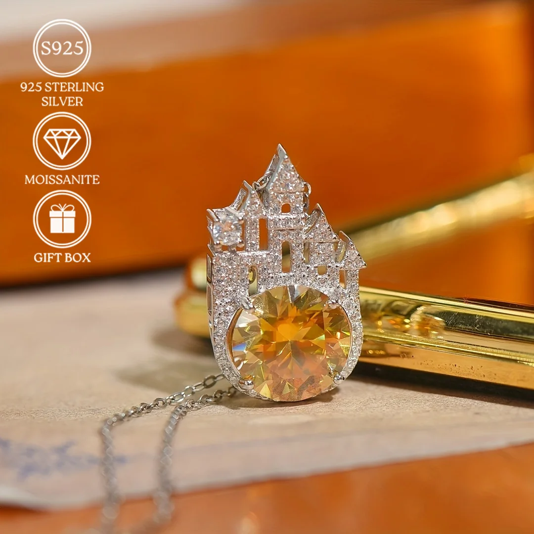 1pc 5Carat 925 Sterling Silver Yellow Moissanite Castle Pendant Necklace, Engagement Anniversary Wedding Necklace.
1pc 5Carat 925 Sterling Silver Yellow Moissanite Castle Pendant Necklace, Engagement Anniversary Wedding Necklace.