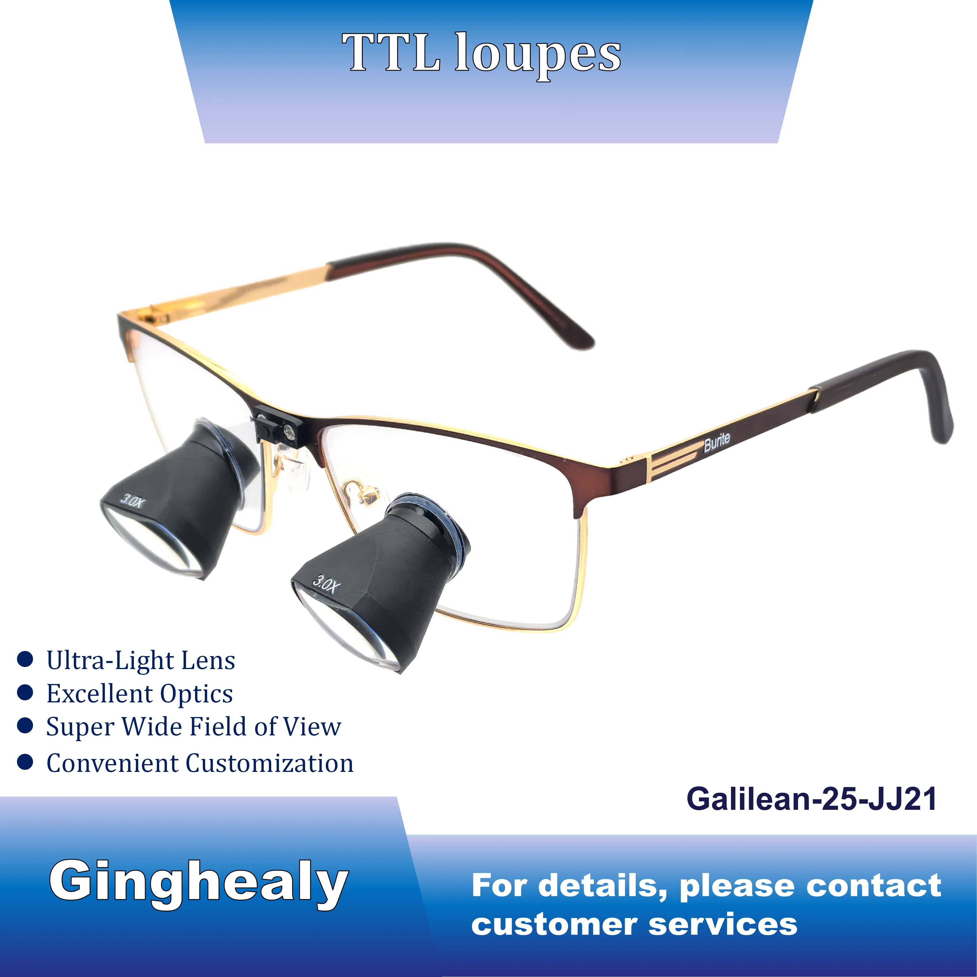 Ginghealy 25 Metal Frame TTL Loupes, 2.5X-3.5X Galilean Optics, True Color, Adjustable IPD, for Jewelry Micro Pave Setting
Ginghealy 25 Metal Frame TTL Loupes, 2.5X-3.5X Galilean Optics, True Color, Adjustable IPD, for Jewelry Micro Pave Setting