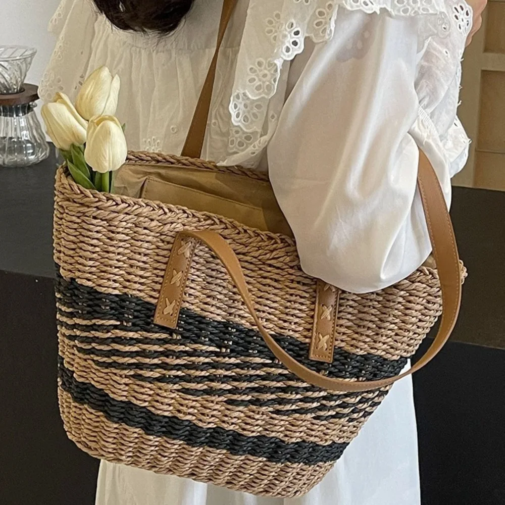 Elegant Straw Ladies Woven Handbag High-capacity Stripe Tote Top-Handle Bags Shoulder Bags Summer Tote Top-Handle Bags
Elegant Straw Ladies Woven Handbag High-capacity Stripe Tote Top-Handle Bags Shoulder Bags Summer Tote Top-Handle Bags