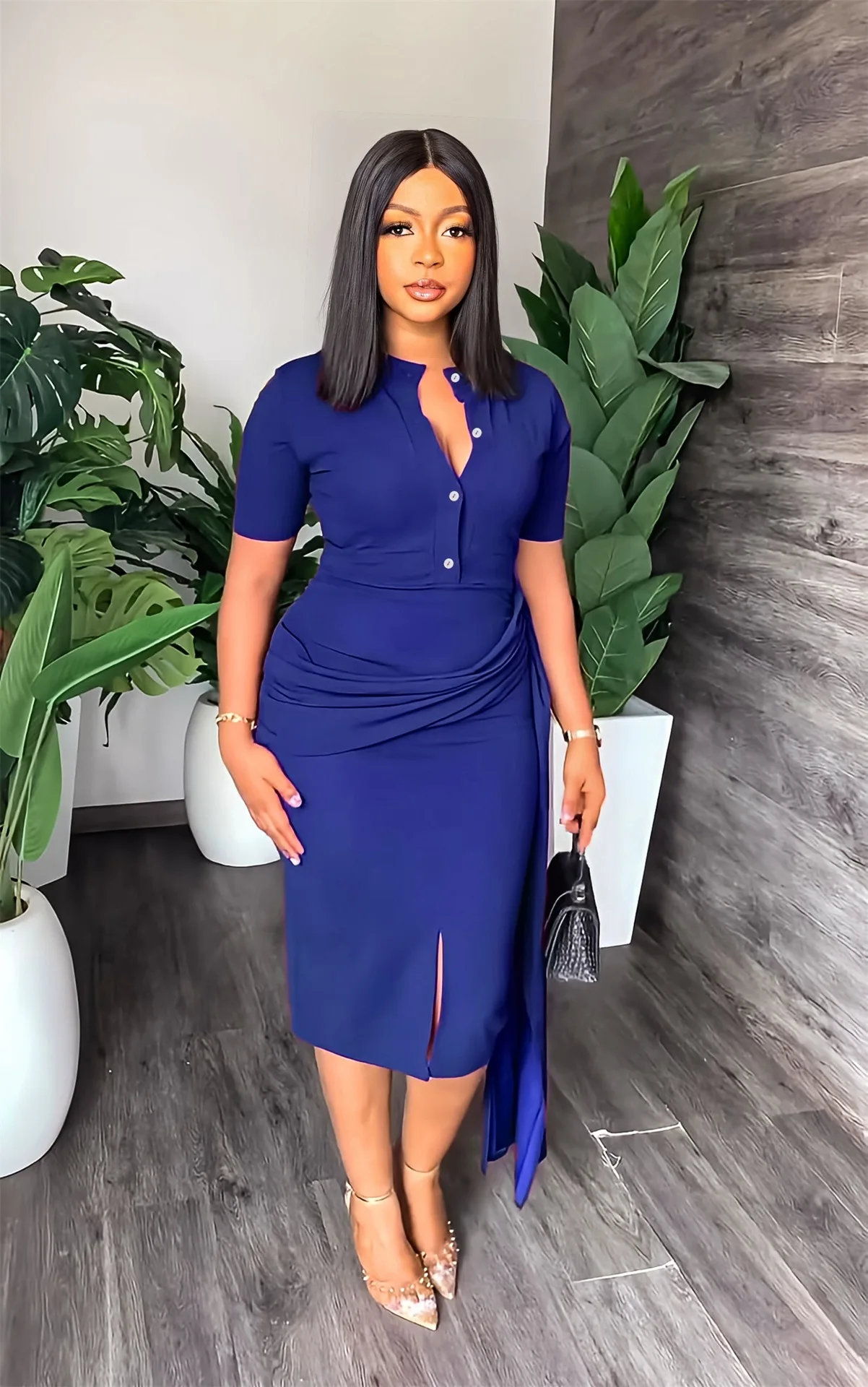 Women's Mid-Length Casual Dress Summer New Solid Color Short-Sleeved Waist Slimming Bag Hip Elegant Temperament
Women's Mid-Length Casual Dress Summer New Solid Color Short-Sleeved Waist Slimming Bag Hip Elegant Temperament