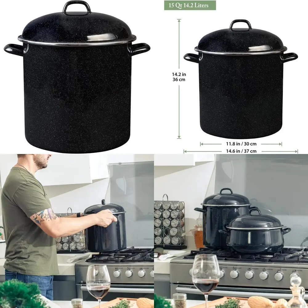 Эмалированная посуда, кастрюля емкостью 15 литров для тяжелого манометра с крышкой — крапчатый черный, нержавеющая сталь, безопасный для духовки и варочной панели, большой емкости для приготовления пищи 
Эмалированная посуда, кастрюля емкостью 15 литров для тяжелого манометра с крышкой — крапчатый черный, нержавеющая сталь, безопасный для духовки и варочной панели, большой емкости для приготовления пищи