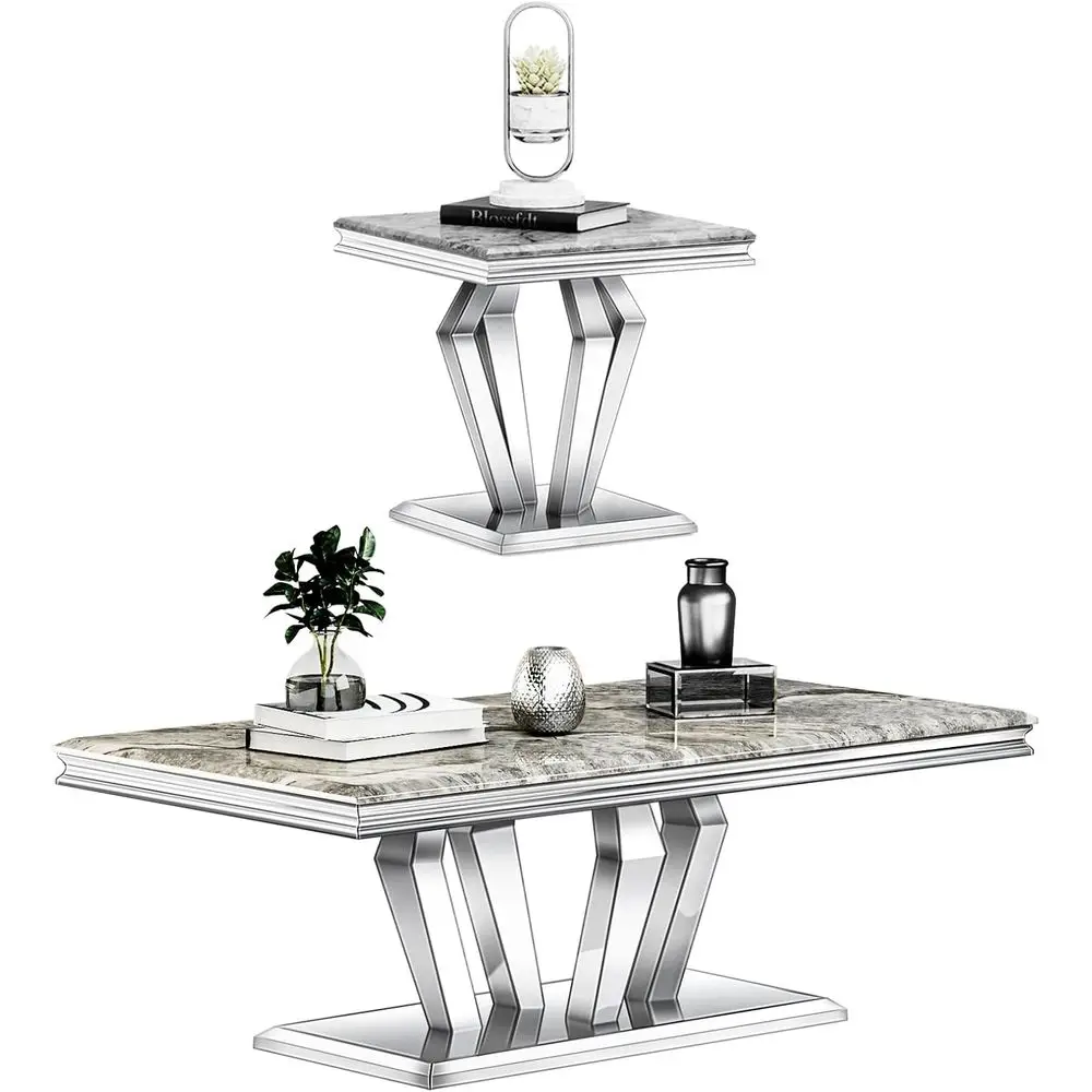 Elegant Gray & Silver Diamond Stainless Steel Coffee and End Table Set for Living Room or Home Office
Elegant Gray & Silver Diamond Stainless Steel Coffee and End Table Set for Living Room or Home Office