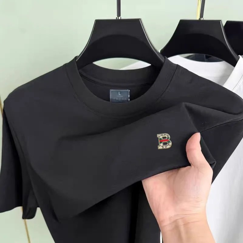 New high-end brand men's short sleeved round neck T-shirt summer fashion high-end B letter badge comfortable cotton casual top
New high-end brand men's short sleeved round neck T-shirt summer fashion high-end B letter badge comfortable cotton casual top
