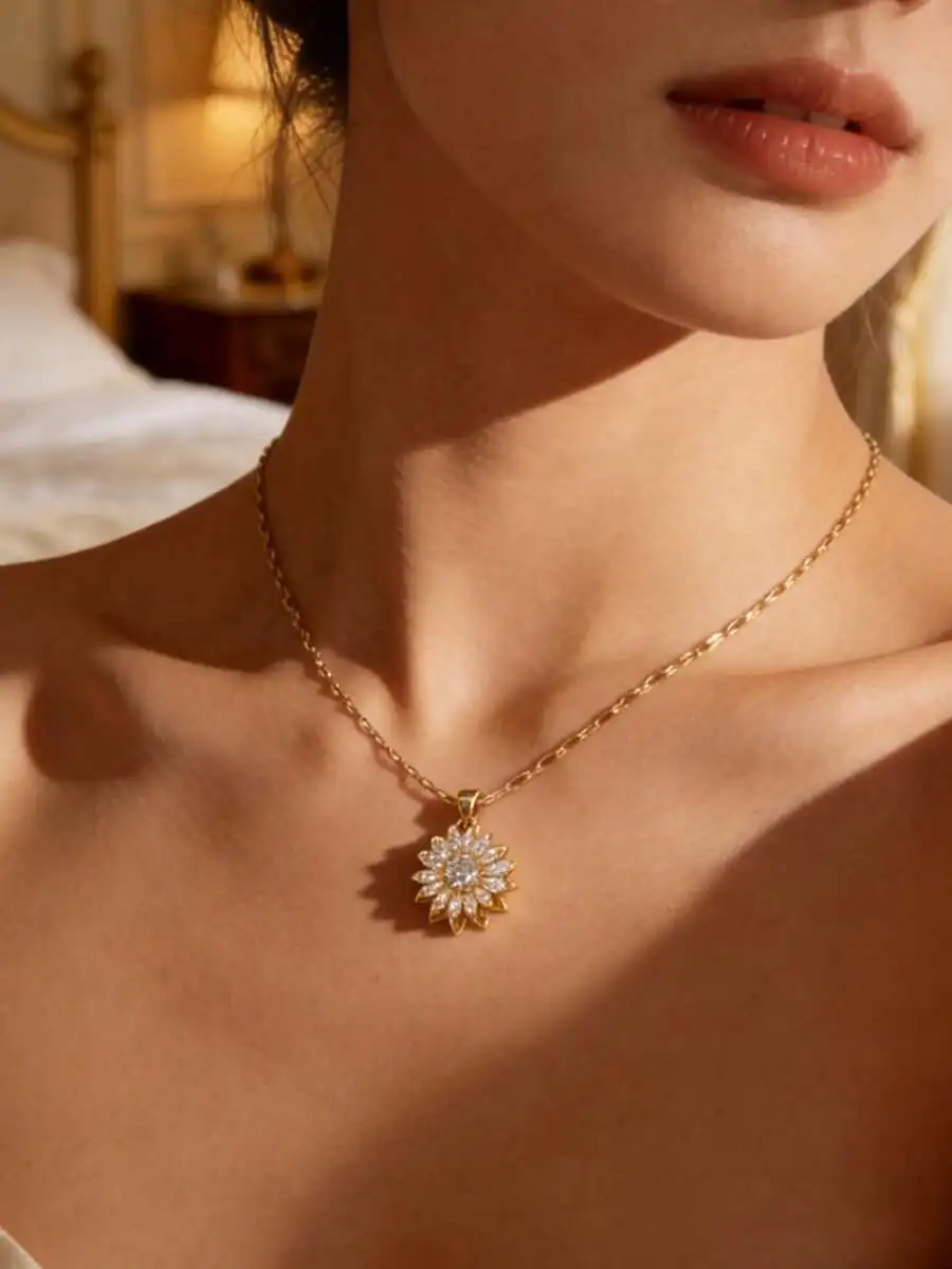Rotatable Sunflower Crystal Pendant Necklace For Women Daily Wear Valentine Gift
Rotatable Sunflower Crystal Pendant Necklace For Women Daily Wear Valentine Gift
