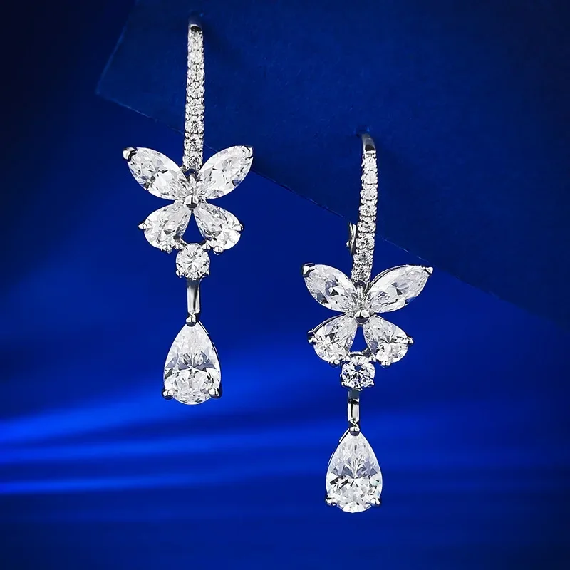 Charm Flower Moissanite Diamond Dangle Earring 100% Real 925 Sterling Silver Jewelry Engagement Wedding Drop Earrings for Women
Charm Flower Moissanite Diamond Dangle Earring 100% Real 925 Sterling Silver Jewelry Engagement Wedding Drop Earrings for Women