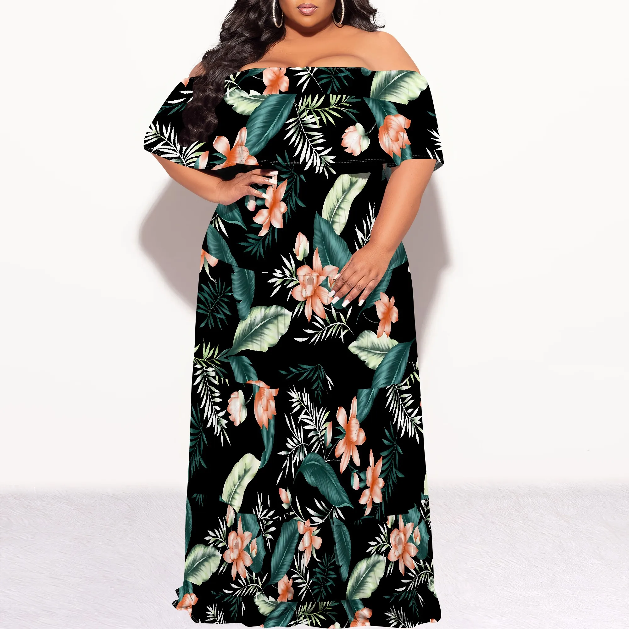 Plus Size Off Shoulder Tropical Leaf Floral Maxi Dress Women Summer Vacation Beach Party Dress
Plus Size Off Shoulder Tropical Leaf Floral Maxi Dress Women Summer Vacation Beach Party Dress