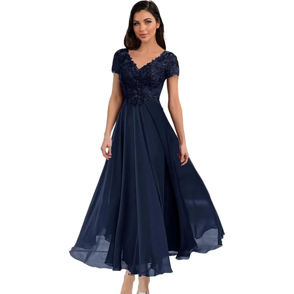 Tea Length Lace Chiffon Customized Mother of Bride Dresses A Line Applique Formal Evening Gowns V Neck Elegant with Short Sleeve
Tea Length Lace Chiffon Customized Mother of Bride Dresses A Line Applique Formal Evening Gowns V Neck Elegant with Short Sleeve