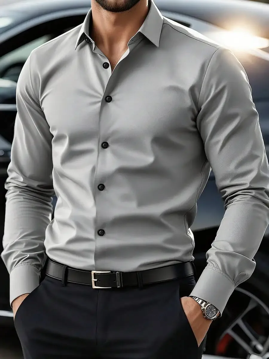 Men's Gray Long Sleeve Button-Down Shirt, Slim Fit, Casual to Formal Wear
Men's Gray Long Sleeve Button-Down Shirt, Slim Fit, Casual to Formal Wear