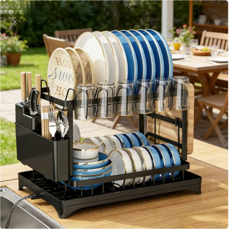 2-Tier Kitchen Countertop Dish Drying Rack Metal Dish Drainer With Drip Tray For Home Kitchen Organizer
2-Tier Kitchen Countertop Dish Drying Rack Metal Dish Drainer With Drip Tray For Home Kitchen Organizer