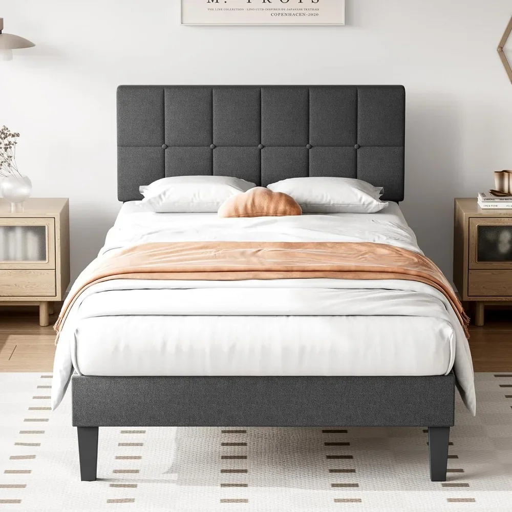Bed Frame with Headboard, No Box Spring Needed, Linen Upholstered Platform Bed Frame with Wood Slats Support
Bed Frame with Headboard, No Box Spring Needed, Linen Upholstered Platform Bed Frame with Wood Slats Support